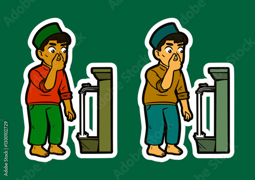 Man doing Ablution Cartoon Sticker Illustration