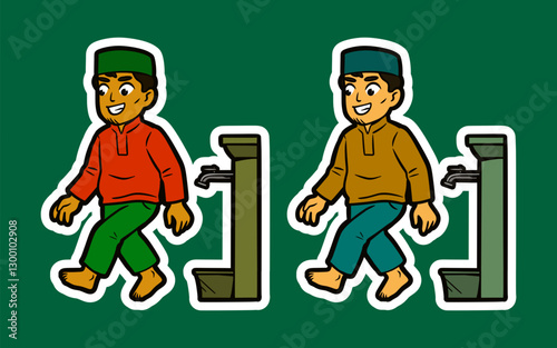 Man doing Ablution Cartoon Sticker Illustration