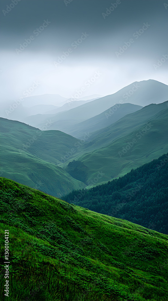Fototapeta premium Rolling Green Hills Under an Overcast Sky