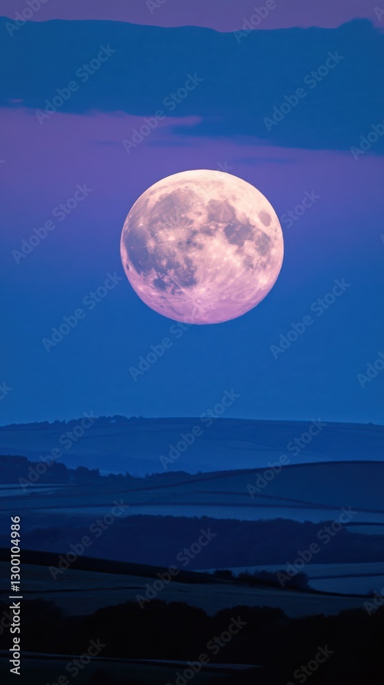 Enchanting Full Moon Over Rolling Hills in a Tranquil Night Landscape Enchanting Full Moon Over Rolling Hills in a Tranquil Night Landscape