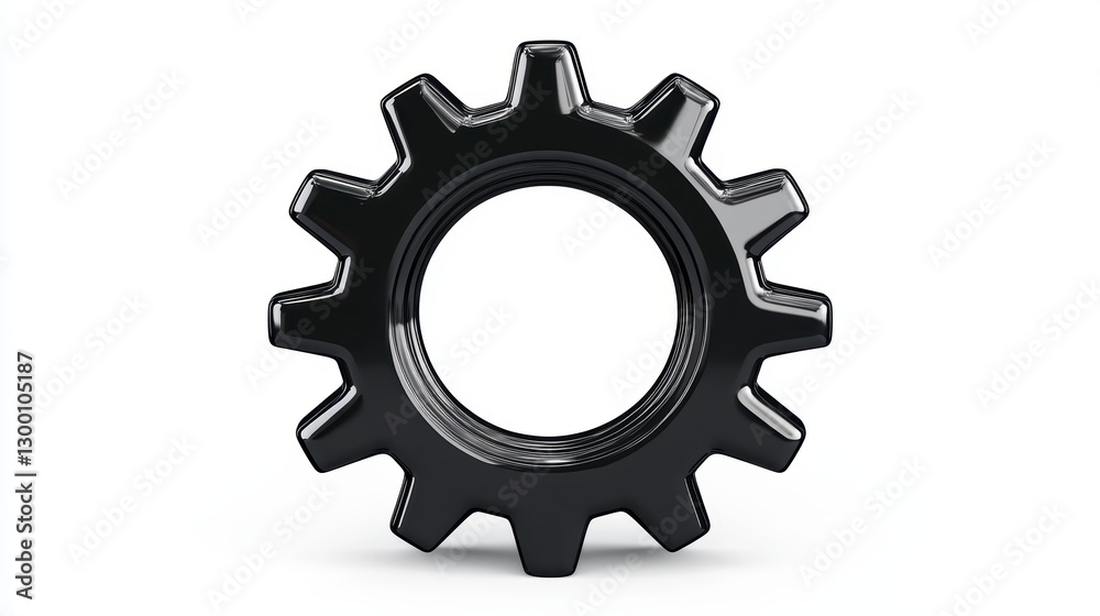 Black Metallic Gear on White Background Black Metallic Gear on White Background