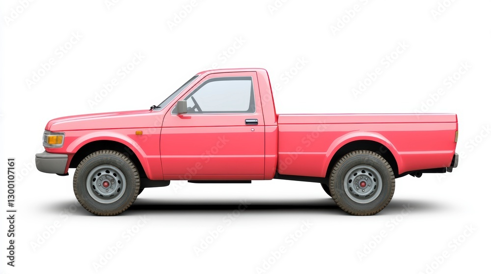 Pink Pickup Truck Side Profile on White Background Pink Pickup Truck Side Profile on White Background