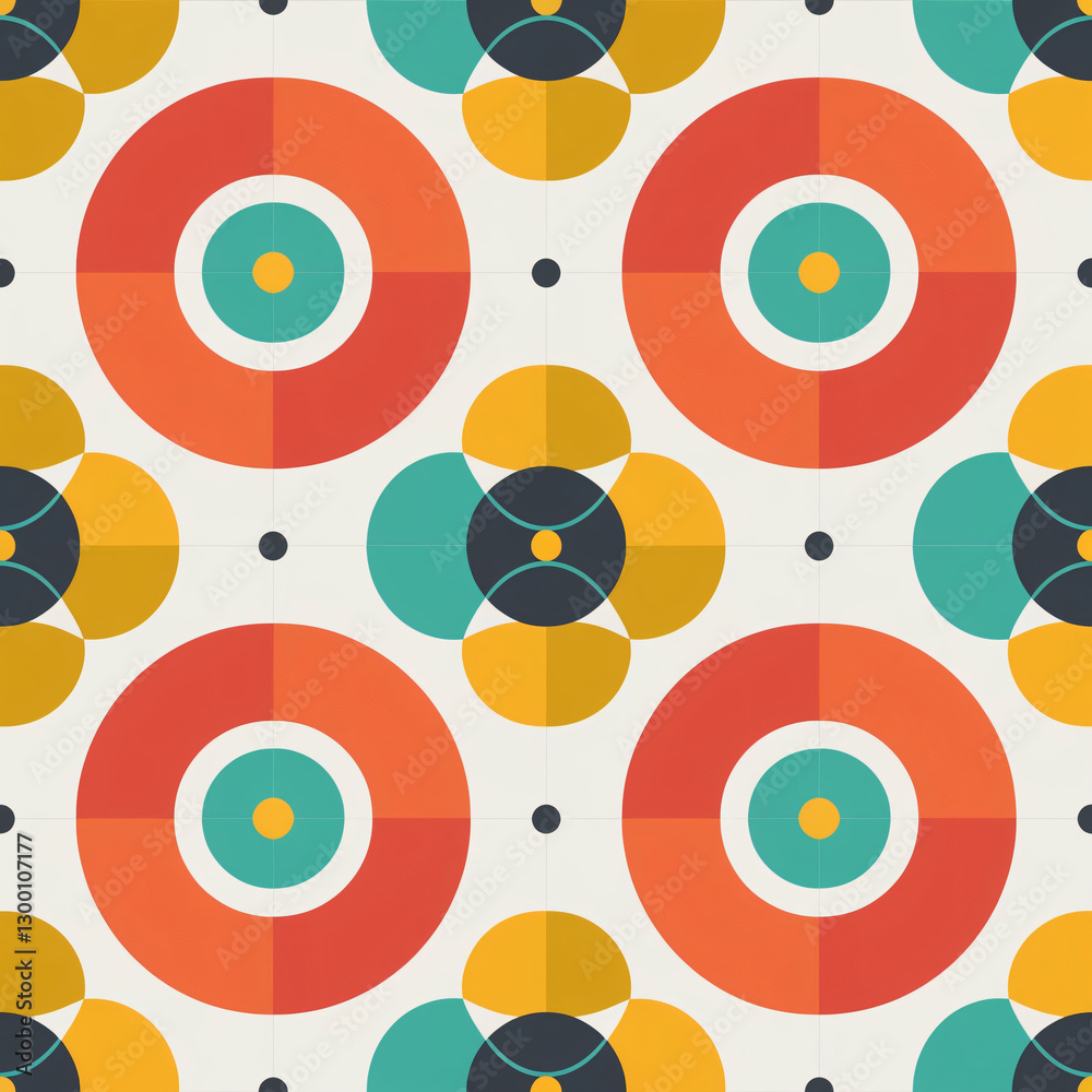 Naklejka premium Retro Geometric Seamless Pattern - Colorful Abstract Circles