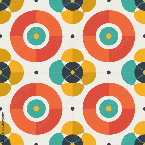 Retro Geometric Seamless Pattern - Colorful Abstract Circles