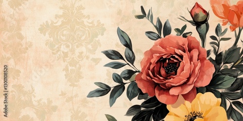 Wallpaper Mural Watercolor painting features beautiful flowers and floral patterned background Torontodigital.ca