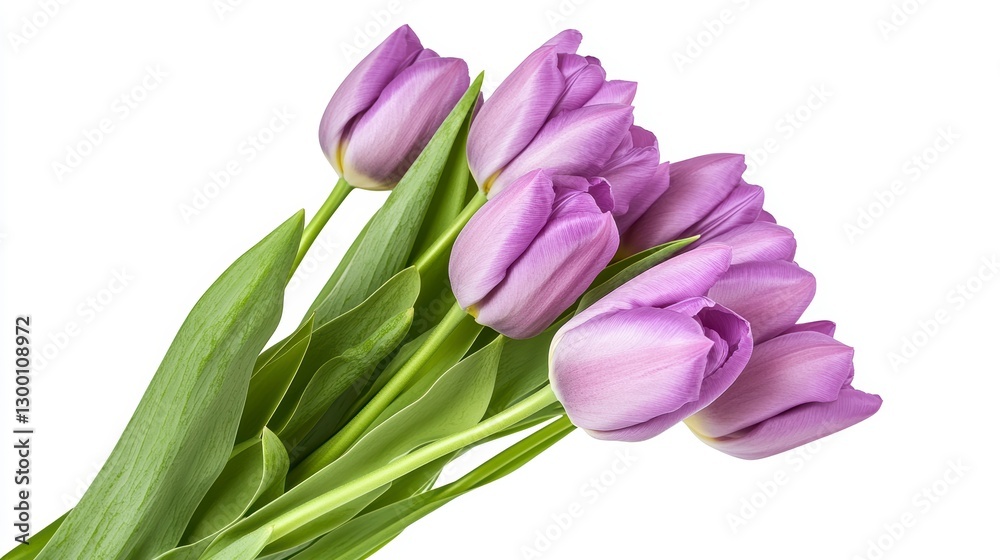 Naklejka premium Water Droplet Covered Light Purple Tulip Bouquet on White