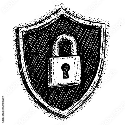 Shield with padlock symbolizing security and protection in digital environments and real-life scenarios