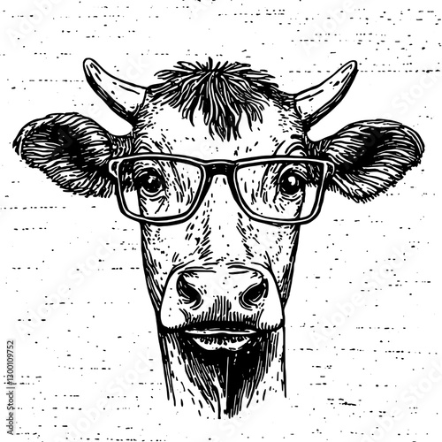 Cow wearing glasses showcases a whimsical and playful side of farm life in a creative illustration