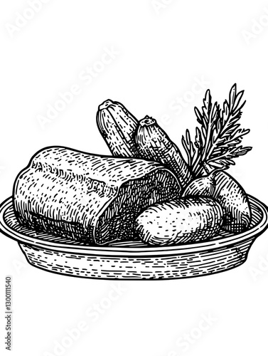 Freshly prepared plant-based dish with root vegetables and greens on a serving plate