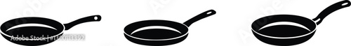 Frying Pan icon set.cooking kitchen, skillet cook, black iron pot frying pan vector illustration.Skillet for frying, cooking pancakes. Kitchen utensil in flat vector illustration.