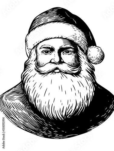 Classic Santa Claus portrait with iconic hat and bushy beard in detailed sketch style