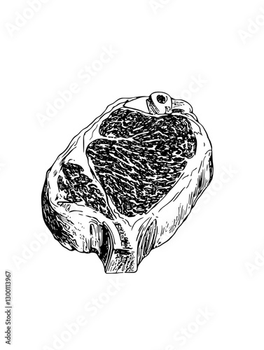 Ribeye steak illustration showcasing detailed marbling and rich texture in a culinary context