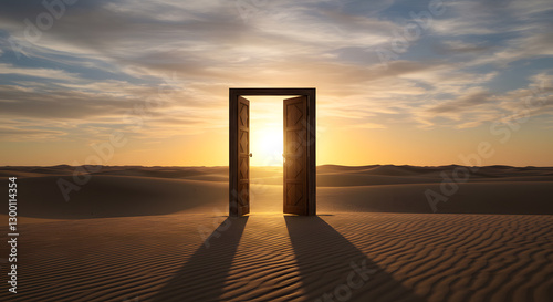 Fototapeta Naklejka Na Ścianę i Meble -  Door Opening to Desert at Sunset