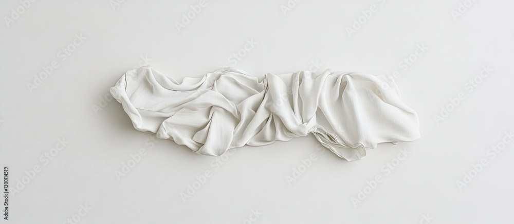 Prominent white fabric draped on a pristine white background emphasizing softness and tranquility ideal for showcasing relaxation and simplicity Prominent white fabric draped on a pristine white background emphasizing softness and tranquility ideal for showcasing relaxation and simplicity