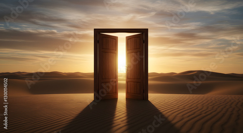 Fototapeta Naklejka Na Ścianę i Meble -  Desert Door with Sunset View