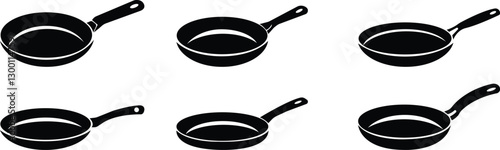 Frying Pan icon set.cooking kitchen, skillet cook, black iron pot frying pan vector illustration.Skillet for frying, cooking pancakes. Kitchen utensil in flat vector illustration.