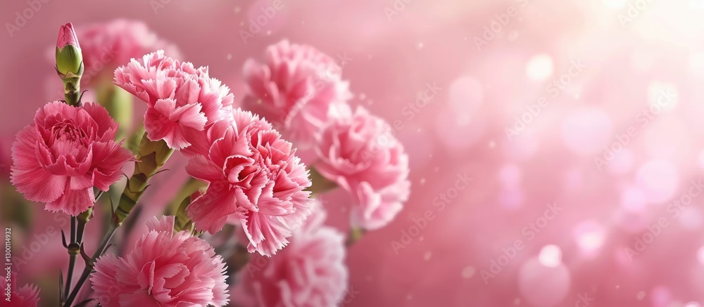 Pink backdrop with vibrant carnation flowers in the foreground, soft focus bokeh lighting, ideal for springtime themes and copy space. Pink backdrop with vibrant carnation flowers in the foreground, soft focus bokeh lighting, ideal for springtime themes and copy space.
