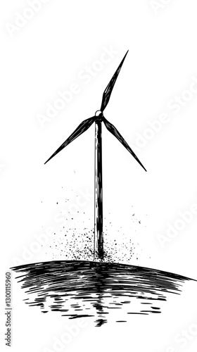 Wind turbine generating renewable energy on a coastal landscape during sunset