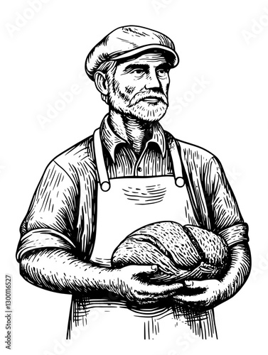 Baker holding freshly baked bread, showcasing craftsmanship and dedication to quality in a rustic setting