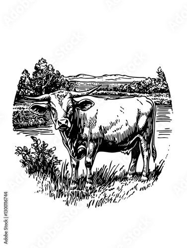 Cattle grazing by a serene river in a lush landscape during the late afternoon hours with hills in the background