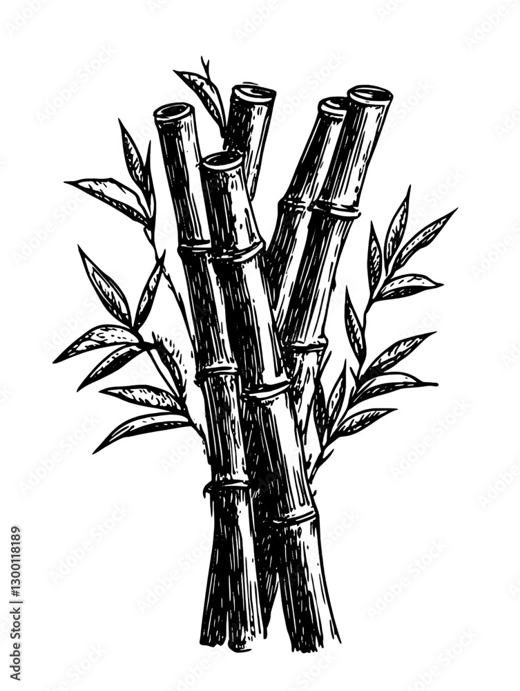 Fototapeta premium Bamboo stalks with leaves arranged artistically in a natural setting