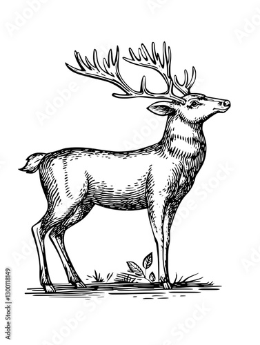 Detailed illustration of a majestic deer with antlers in a natural setting