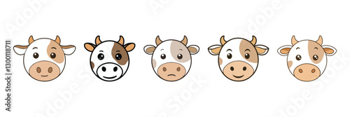 Cute Cow emoji Faces in Different Expressions