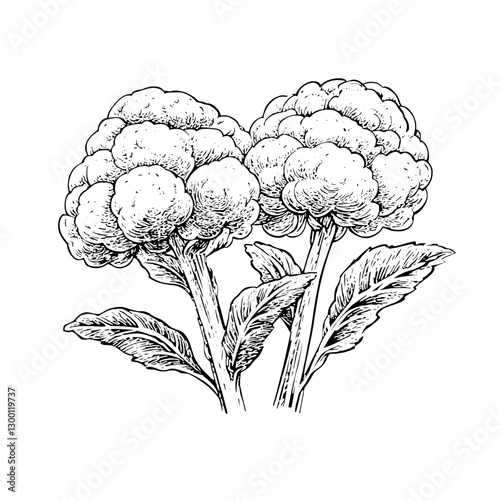 Freshly harvested cauliflower with strong green leaves displayed on a white background
