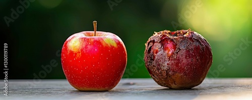 Fresh Versus Rotten Fruit Contrasting Life Cycle Stages Indicating Decay and Wholesome Consumption photo