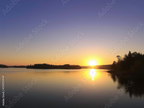  Gentle Sunset Over a Lake with Soft Golden Tones and Reflections in the Water