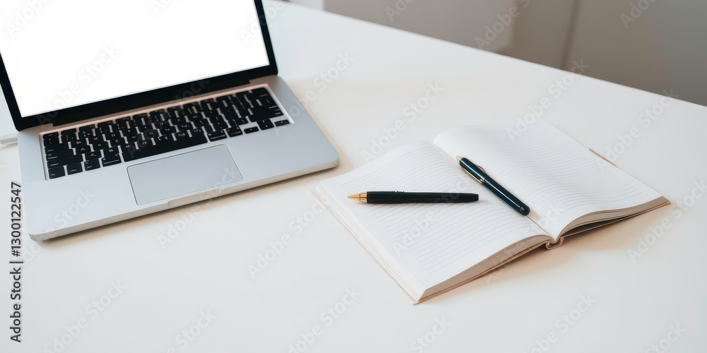 Clean Study Desk with an Open Notebook and Unused Laptop, Symbolizing Boredom Clean Study Desk with an Open Notebook and Unused Laptop, Symbolizing Boredom