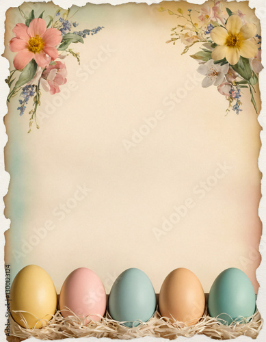 Lovely Easter Frame with Eggs and Petals