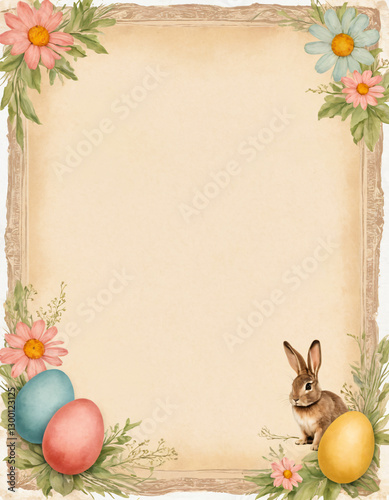 Retro Easter Border with Bunny and Egg