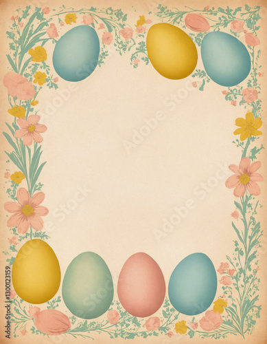 Vintage Easter Layout with Colorful Eggs