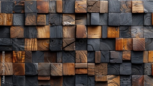 Fototapeta Naklejka Na Ścianę i Meble -  Modern wood block wall art, interior design