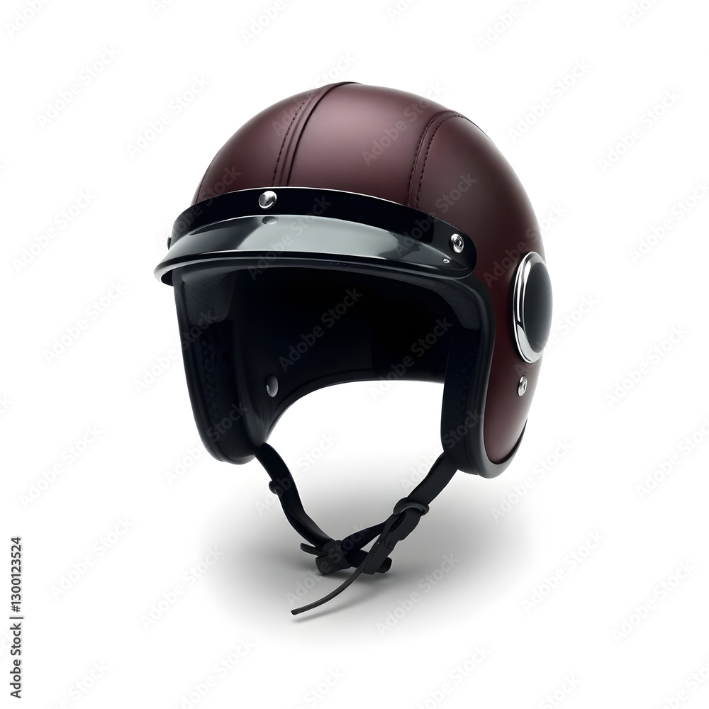 Fototapeta premium Brown leather motorcycle helmet with black visor isolated on white background
