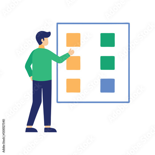 Employee organizing tasks on digital kanban board for efficient workflow