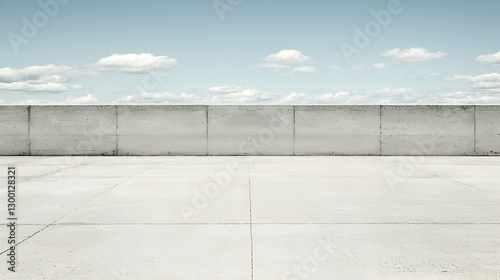 Wallpaper Mural Gray Concrete Wall and Floor Against a Blue Sky with Clouds Torontodigital.ca