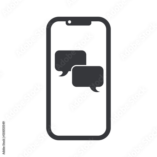 Isolated illustration of cellphone with symbols of conversation, for texting, chat, and online comunnincation.