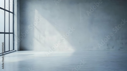 Modern Interior Empty Room with Large Window Casting Shadow on Concrete Wall and Floor