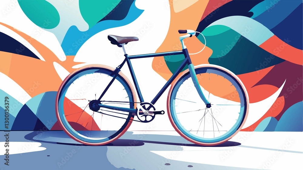 Fototapeta premium Against the backdrop of a colorful graffiti-covered wall, a sleek bicycle leans effortlessly, its simple elegance and clean lines creating a striking contrast to the vibrant and expressive urban artw