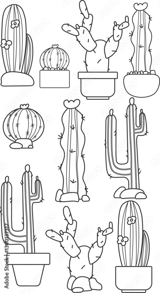 Obraz premium cactus sketch illustration set