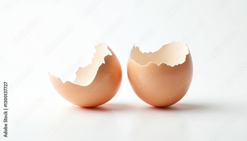 Broken eggshell halves on transparent white background. Fragile cracked empty shell halves ingredient for protein nutrition, calcium food. Chicken egg raw beginning, birth, growth, development, Broken eggshell halves on transparent white background. Fragile cracked empty shell halves ingredient for protein nutrition, calcium food. Chicken egg raw beginning, birth, growth, development,