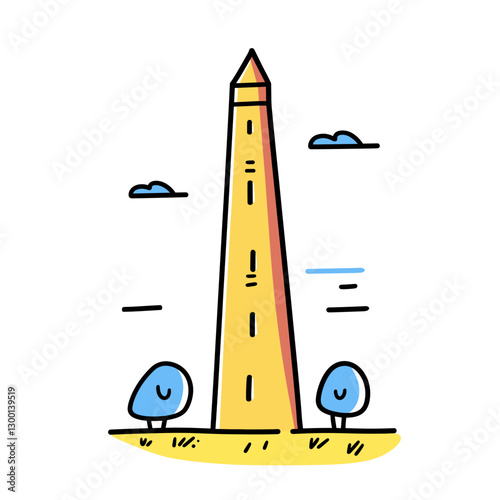 Washington Monument illustration in an doodle inca cartoon style. Simple minimalist drawing of Washington Monument