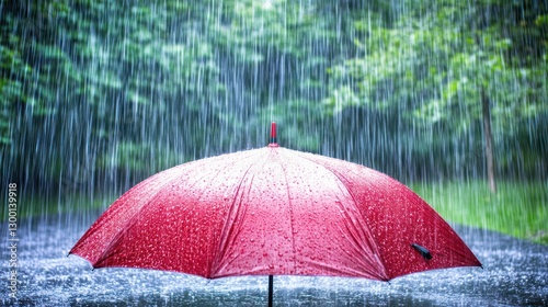 Red Umbrella in a torrential downpour photo