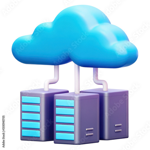 3D cloud storage concept with servers, representing data management and technology.