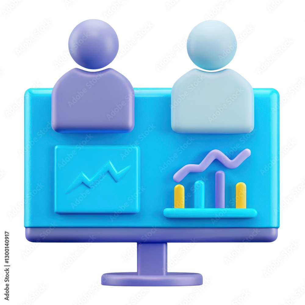 Colorful computer screen graphic with two figures and data charts. Colorful computer screen graphic with two figures and data charts.