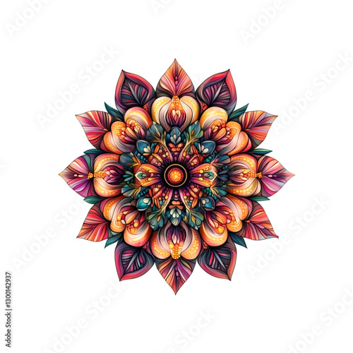 Vibrant Mandala Art Colorful Floral Design Intricate Pattern Psychedelic Flower