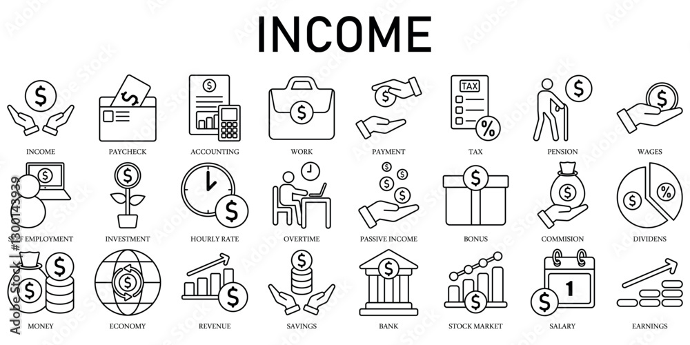 Set of Income Icons or symbols Vector fully editable file
Set of Income Icons or symbols Vector fully editable file