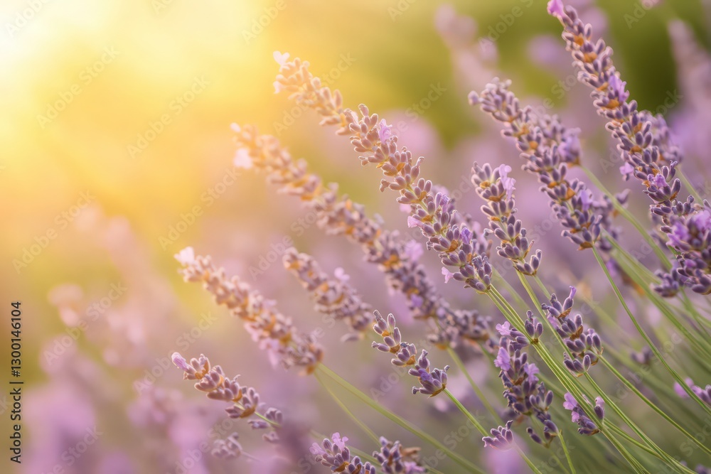 Naklejka premium Vibrant Purple Lavender Blossoms in Golden Sunlight